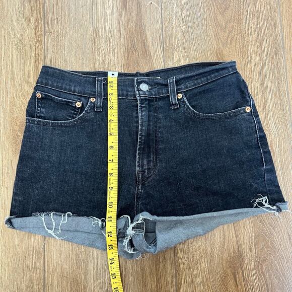 Levi's Black Denim Shorts High Rise Womens Size 30 Distressed Hem - Picture 7 of 8